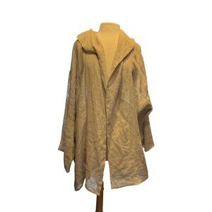 Go Linen 100% Linen Hooded Open Front Lightweight Cardigan Jacket Beige 3 XL
